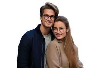 Young couple with glasses on isolated chroma key background