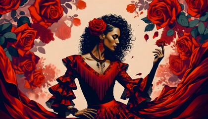 Dessin : Danseuse de flamenco - obrazy, fototapety, plakaty