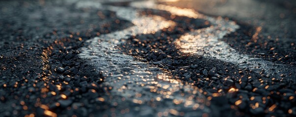 Close-up of asphalt paving machine tracks with detailed texture - obrazy, fototapety, plakaty