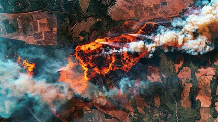Satellite image of a large wildfire affecting vast forest areas