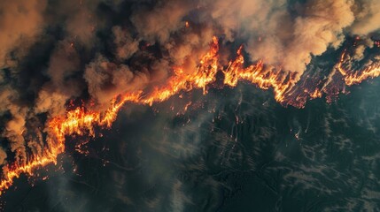 Satellite image of a large wildfire affecting vast forest areas
