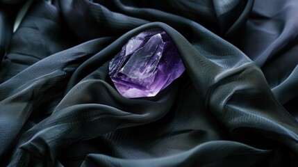 amethyst gem stone on a dark silk cloth
