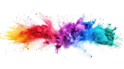 multicolored explosion of rainbow powder paint isolated