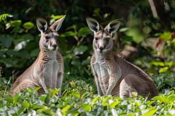 Naklejka na ściany i meble Australian kangaroos in natural wildlife habitat, iconic marsupials