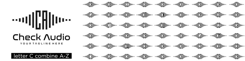 set of audio logo design combined letter C with A to Z and numbers from 1 to 9. vector illustration