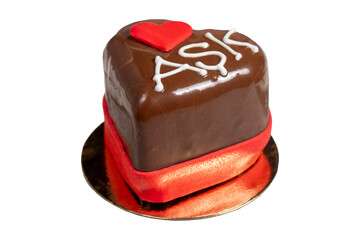 Heart shaped cake isolated on white background. Specially designed heart cake prepared for Valentine's Day