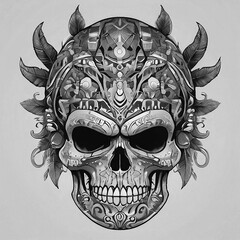 Black and white illustration skull 
