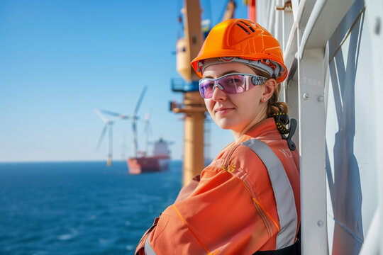 Worker in safety gear on an offshore platform