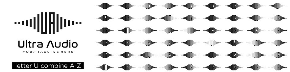 set of audio logo design combined letter U with A to Z and numbers from 1 to 9. vector illustration