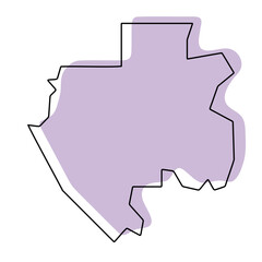 Gabon country simplified map. Violet silhouette with thin black smooth contour outline isolated on white background. Simple vector icon