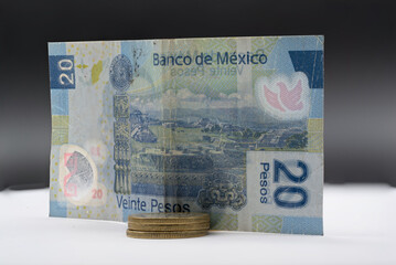 Billete mexicano de veinte pesos color azul