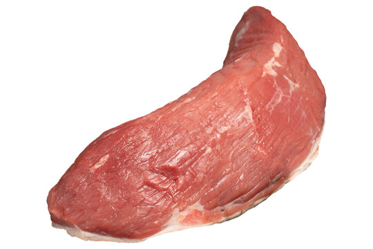 Raw eye round meat. Butcher products. Raw beef round over isolated on white background.