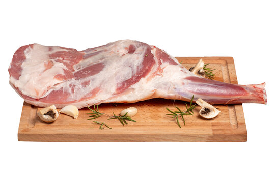 Lamb shoulder meat with bones. Butcher products. Raw lamb shoulder isolated on white background.