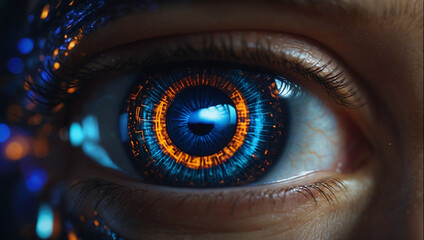 A detailed view of an eye with enhance security with iris pattern capture - advancing biometric authentication technology - obrazy, fototapety, plakaty
