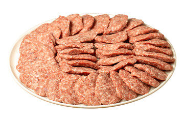 Meatballs made from raw beef mince. Butcher products. Uncooked meatballs isolated on white background.  Close up