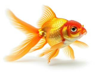 Fototapeta premium A goldfish is shown in a white background with no people. Generative AI.