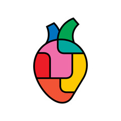 Robotic heart bright vector illustration. Artificial Intelligence concept icon.