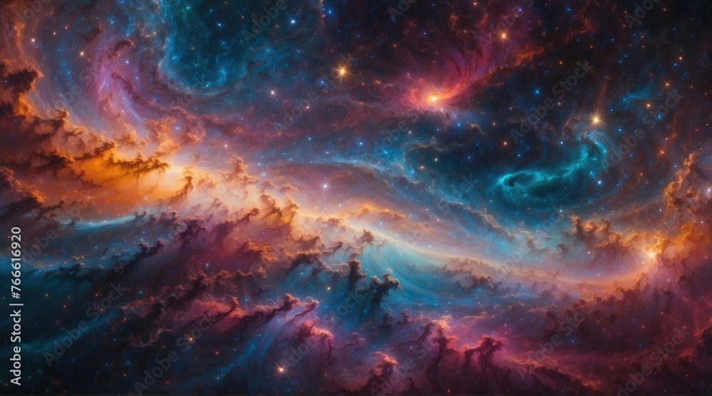 Wall mural a colorful nebula with stars and clouds in the background. generative ai.