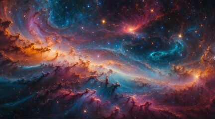 A colorful nebula with stars and clouds in the background. Generative AI. - obrazy, fototapety, plakaty
