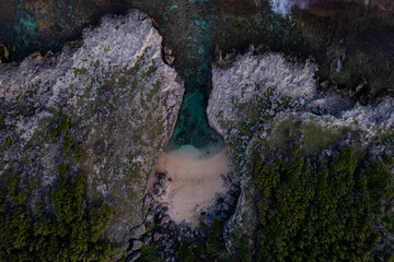 Aerial top view of Anse bouteille during sunset in Rodrigues island 