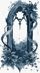 Artistic illustration of a blue gothic window