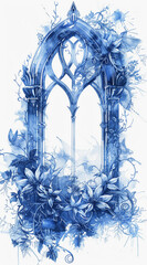 Artistic illustration of a blue gothic window