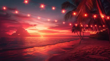 Gordijnen Sunset With Palm Trees © yganko