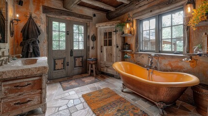 Rustic Bathroom With Claw Foot Tub