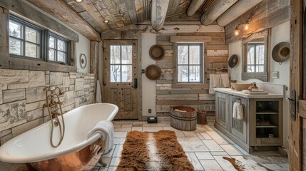 Rustic Bathroom With Claw Foot Tub