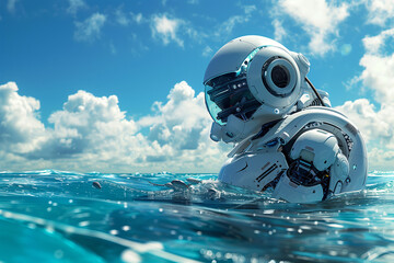 Marine Exploration Robot Navigating Ocean Waters, Advanced Aquatic Technology - obrazy, fototapety, plakaty