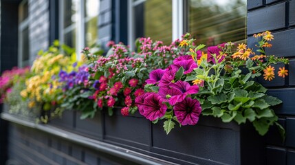 Fototapeta na wymiar Colorful Flower Filled Window Box