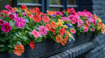 Fototapeta na wymiar Colorful Flower-Filled Window Box
