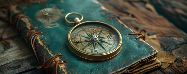 Vintage Compass and Leather-Bound Journal: A Rich Tale of and Adventure