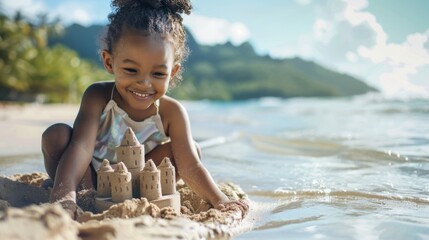Girl is making a sandcastle - Powered by Adobe