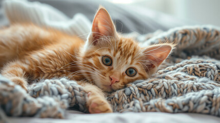 Orange Kitten Resting, Curious Eyes Peeking