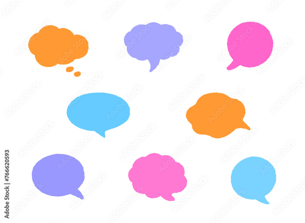 Wall mural hand-drawn doodle speech bubble frames. set of the colorful vector text boxes isolated on a transpar