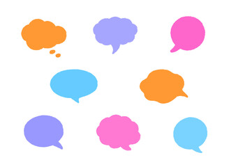 Hand-drawn doodle speech bubble frames. Set of the colorful vector text boxes isolated on a transparent background. Quote frames, speech bubble set with a comic cloud. Hand-drawn doodle sketch style.