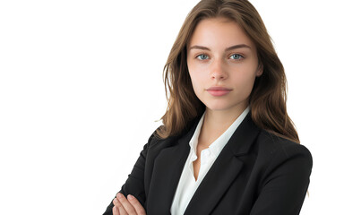 young cute businesswoman on white background
