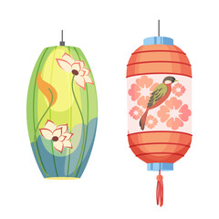 Origami lantern with beautiful oriental design, vintage decoration for holiday interior isolated set