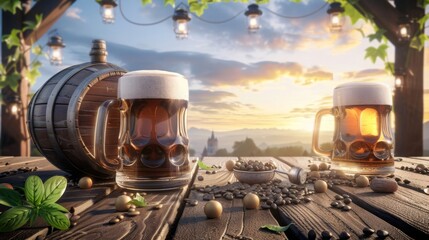Oktoberfest, is the largest beer festival in the world. It takes place in Munich every year in late September and early October and lasts two weeks. beer, celebration and fun. - obrazy, fototapety, plakaty