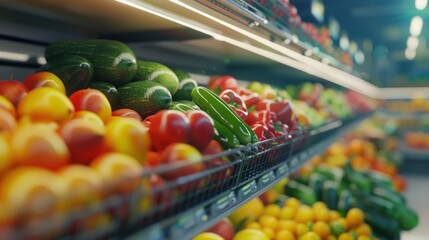 Fresh and clean healthy fruits on supermarket shelves AI generated image - obrazy, fototapety, plakaty