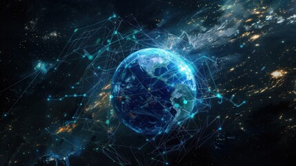 Rendering 3d futuristic global network connection technology concept. AI generated image