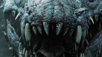 Close-up of a monster reptile mouth with sharp teeth AI generated image