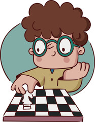 Animated Kid Pondering a Chess Move (MJ012) Transparent Background