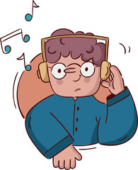 Cartoon Character Enjoying Music with Headphones (MJ013) Transparent Background