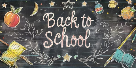 Foto op Plexiglas Nostalgic Retro Back to School Chalkboard Banner © Irfanan
