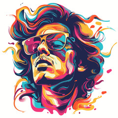 Portrait of beautiful man with colorful hair and sunglasses. Vector illustration.