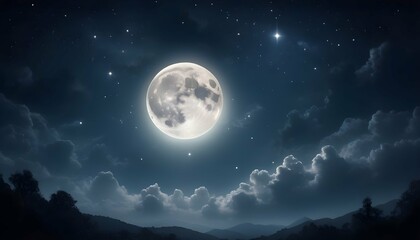 Ethereal Moonlit Night Sky With Stars And A Full