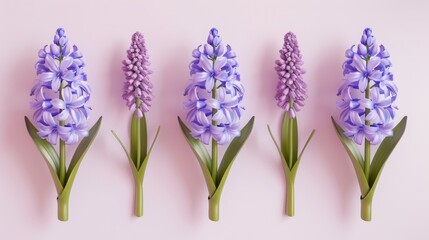 A row of purple flowers on a pink surface