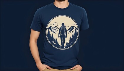 Hiker Vintage T Shirt Design Graphic Dark Blue A